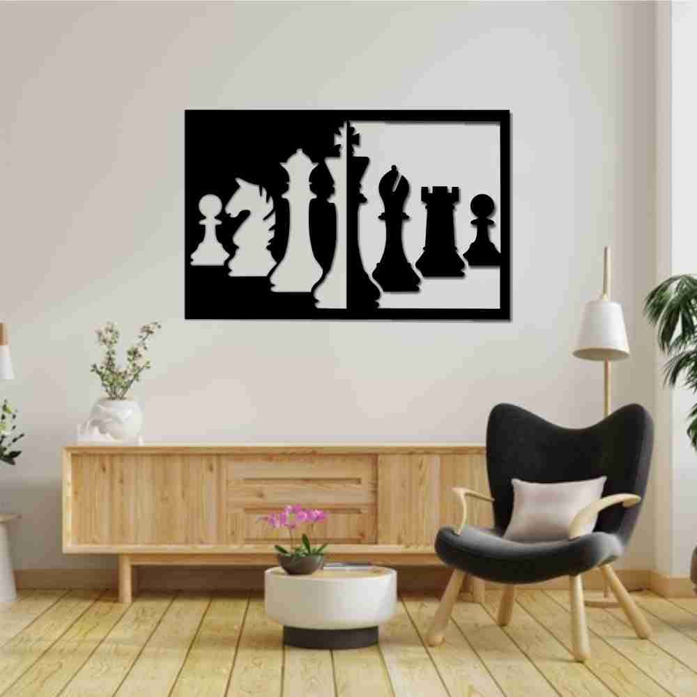 Black & White Chess Pieces Wall Frame