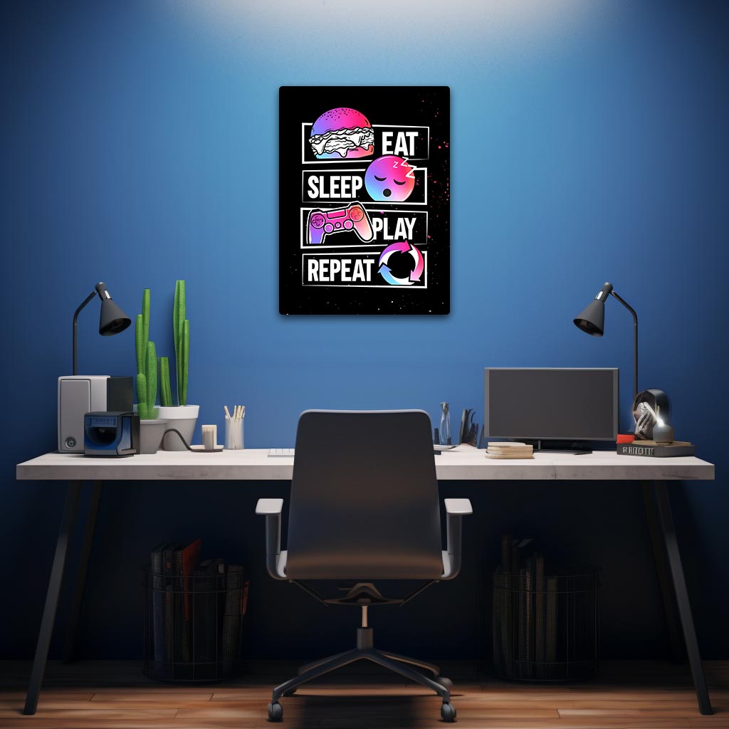 Eat Sleep Play Repeat Gaming Metal Poster