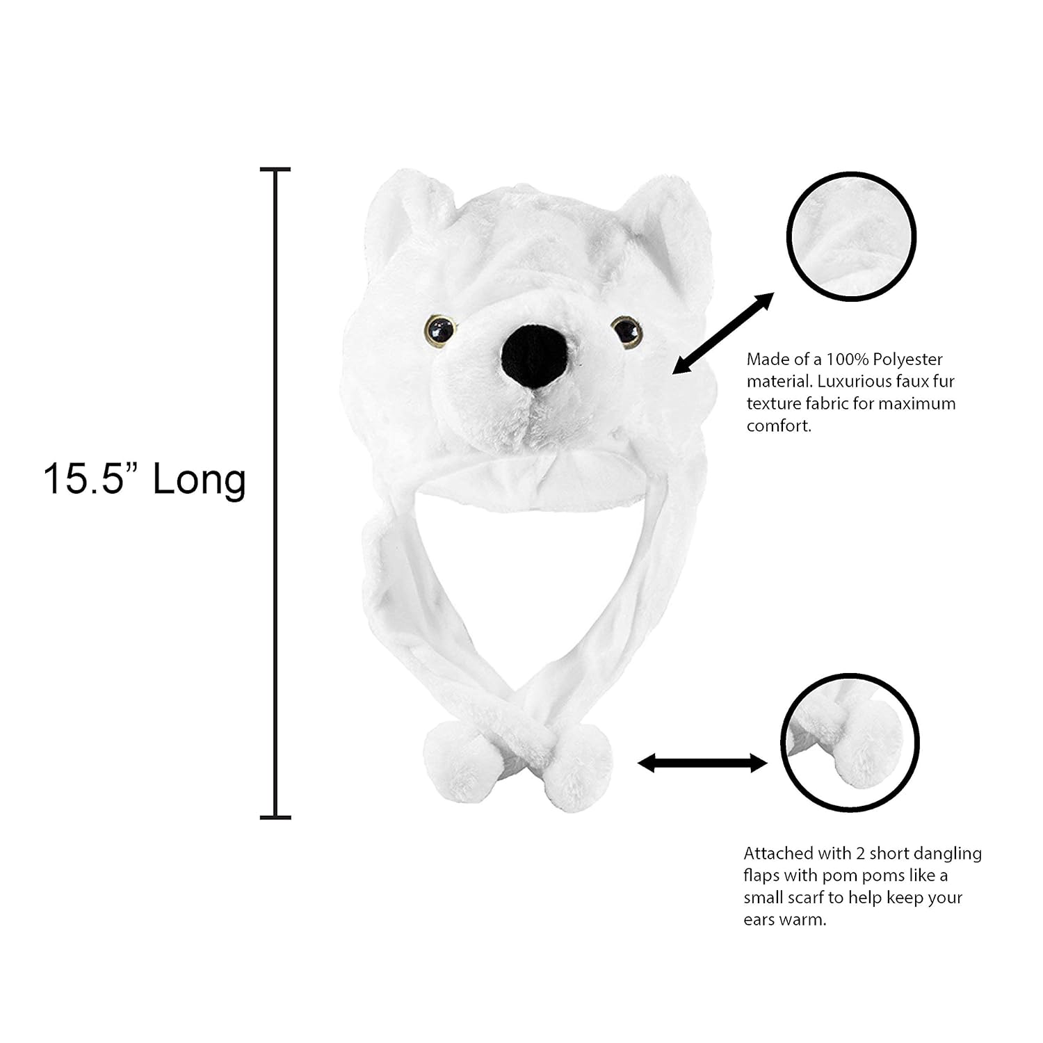 Polar Bear Plush Animal Winter Ski Hat