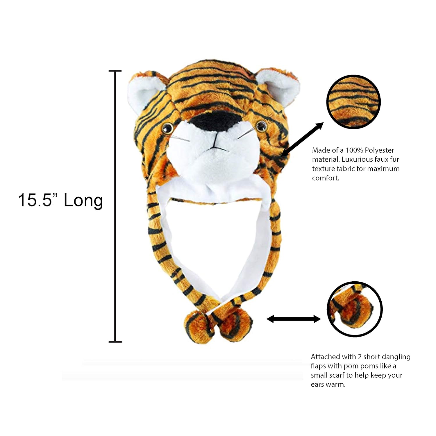 Tiger Plush Animal Winter Ski Hat