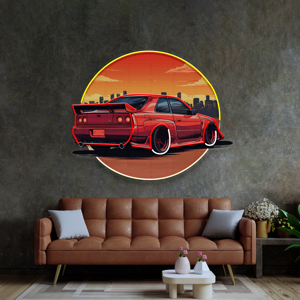 Car With Sunset LED Neon Sign Light Pop Art