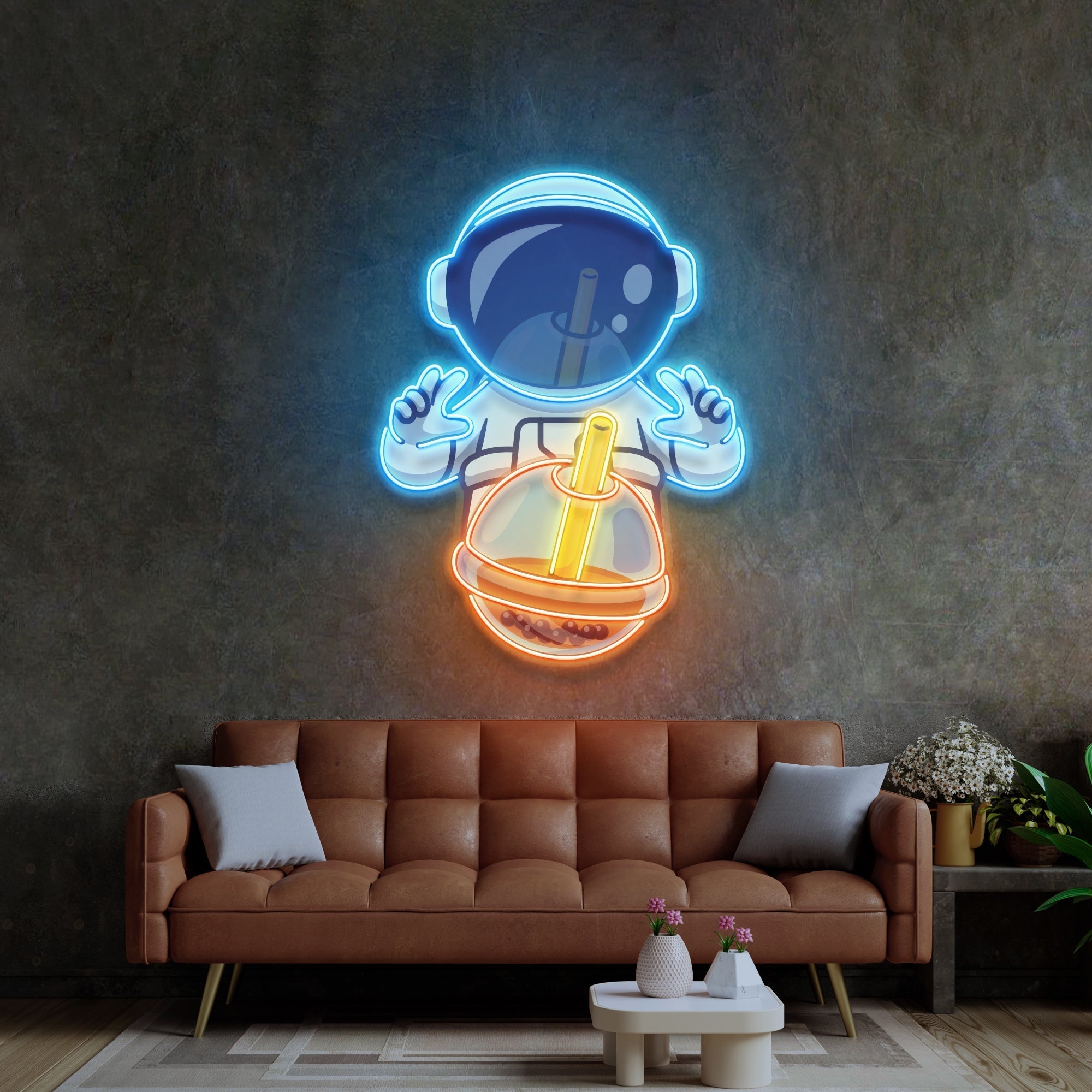 Astronaut Drinking Milktea LED Neon Sign Light Pop Art