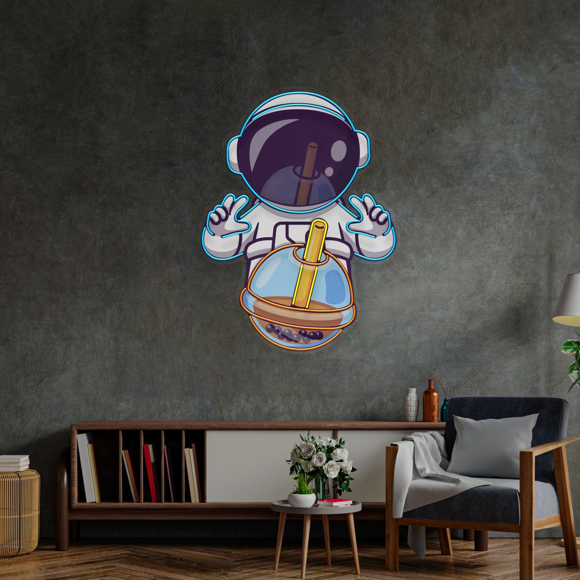 Astronaut Drinking Milktea LED Neon Sign Light Pop Art