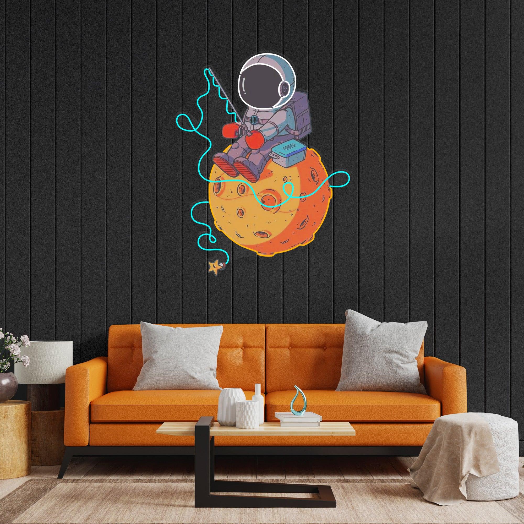 Astronaut Fishing Led Neon Acrylic Artwork