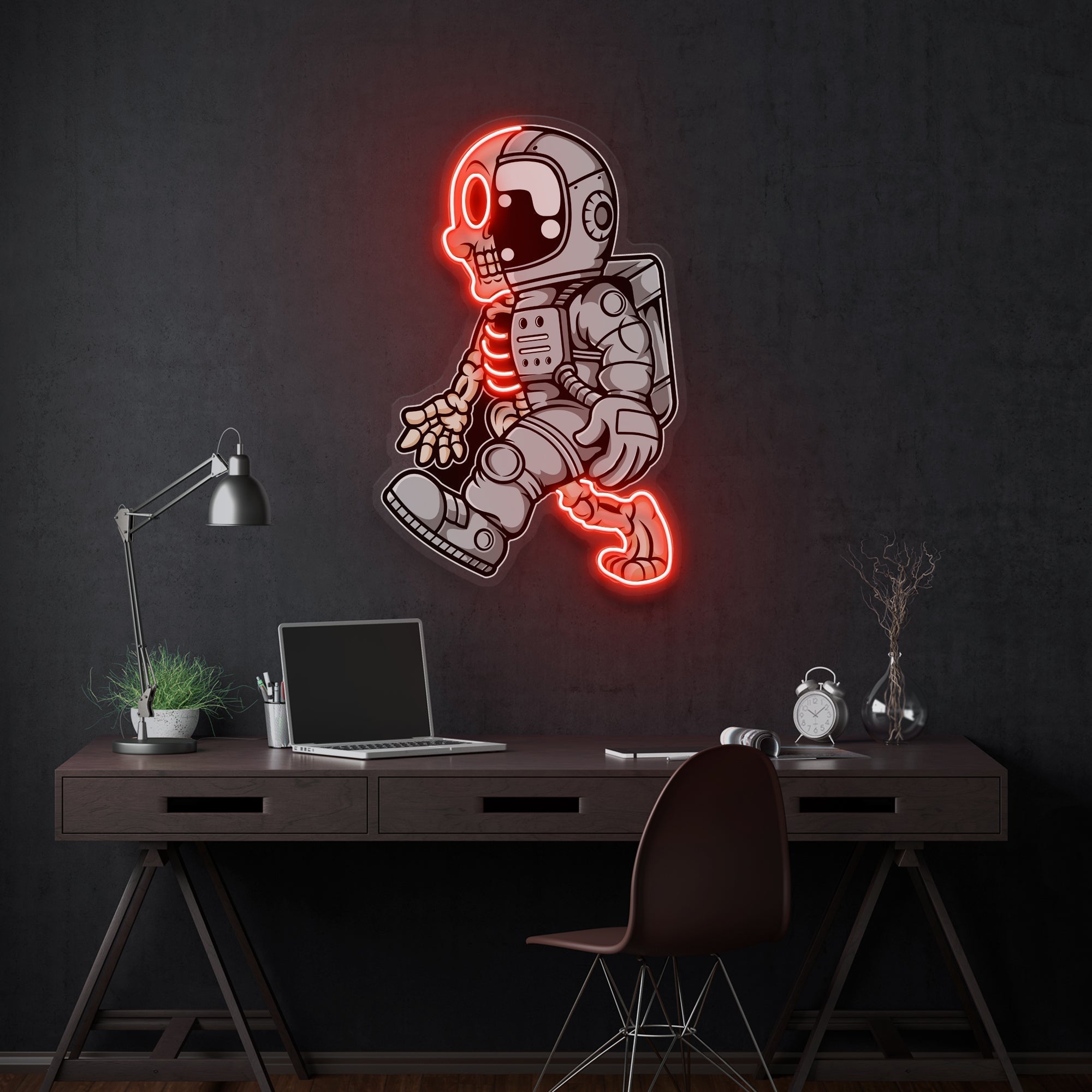 Astronaut Half Skull Artwork Led Neon Sign Light