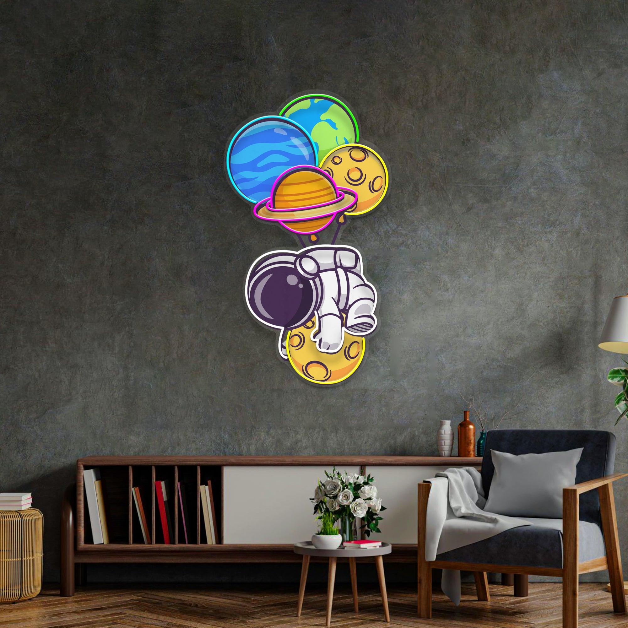 Astronaut Hugging Planet Led Neon Acrylic Artwork