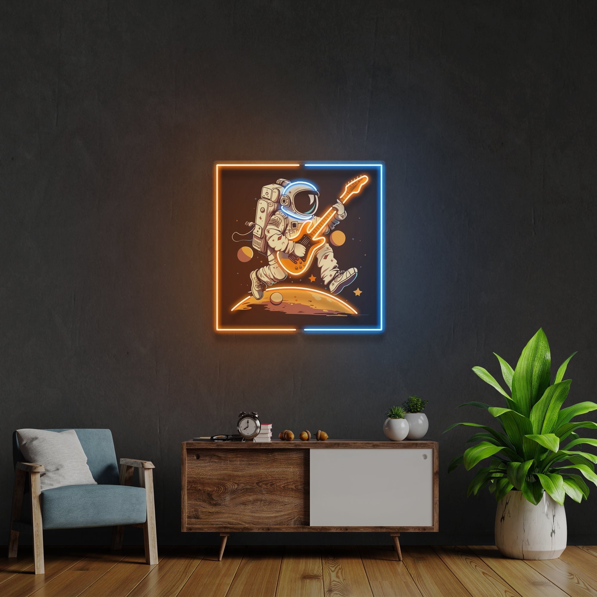 Astronaut Playing Guitar On Moon Artwork Led Neon Sign Light