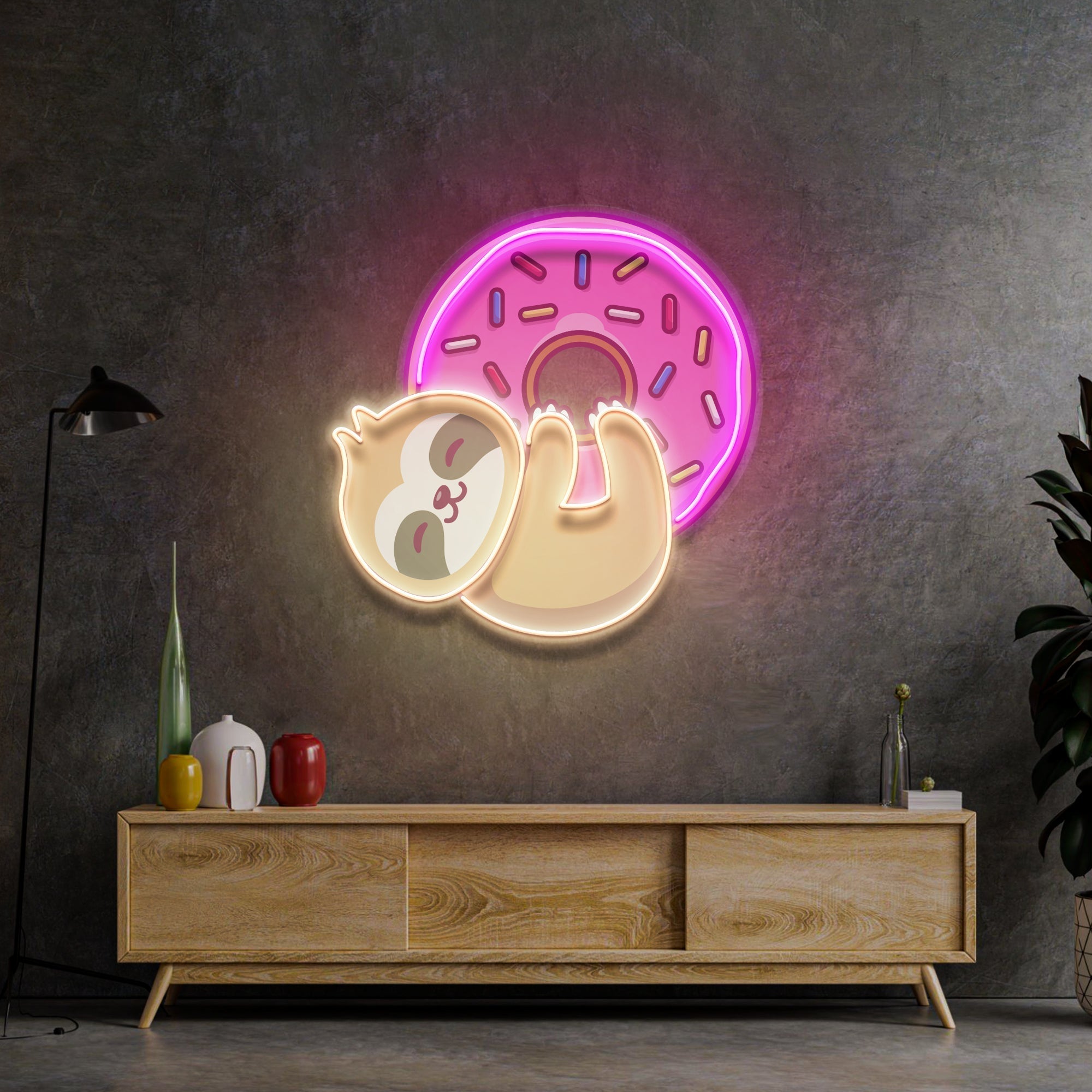 Bear Hugging Donuts LED Neon Sign Light Pop Art