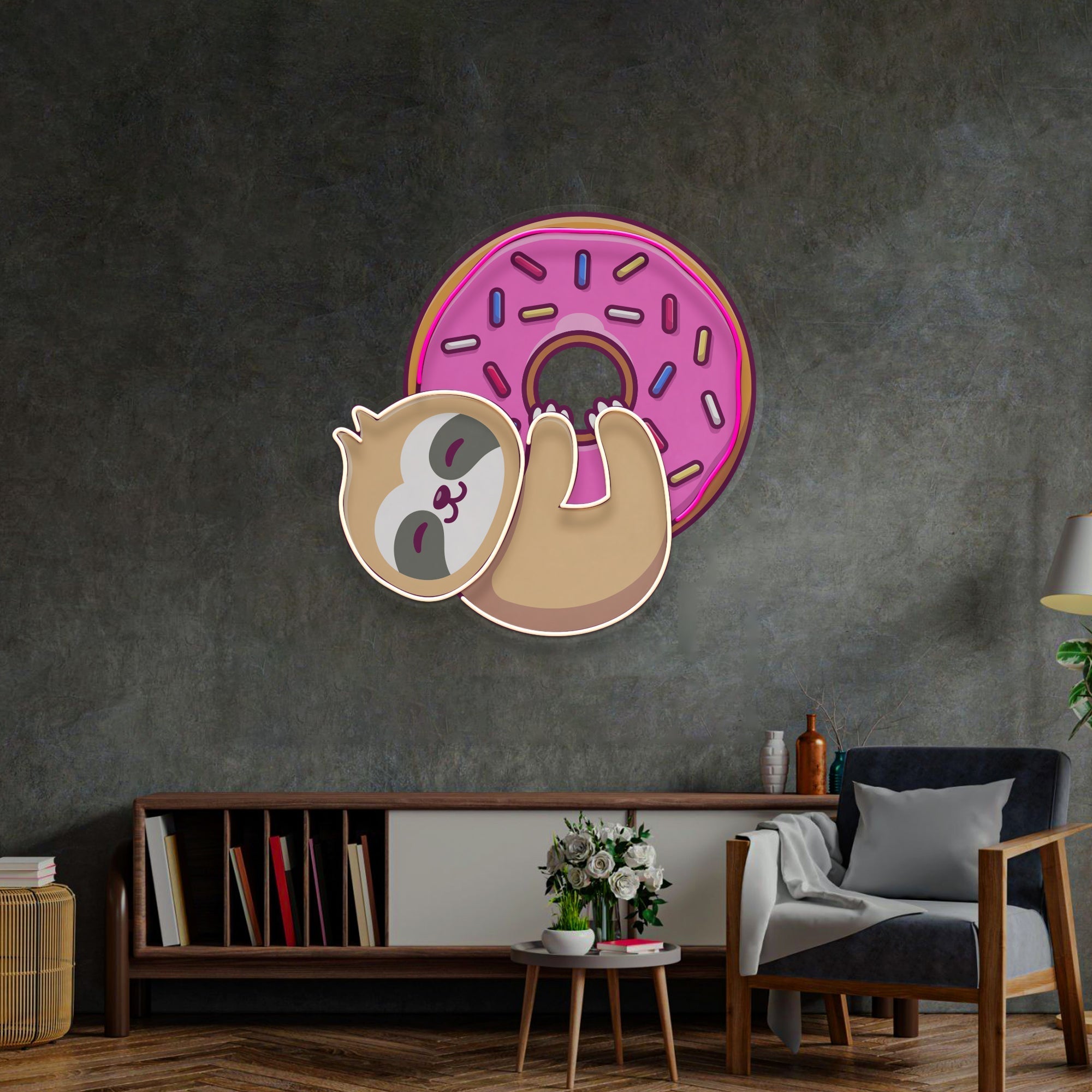 Bear Hugging Donuts LED Neon Sign Light Pop Art