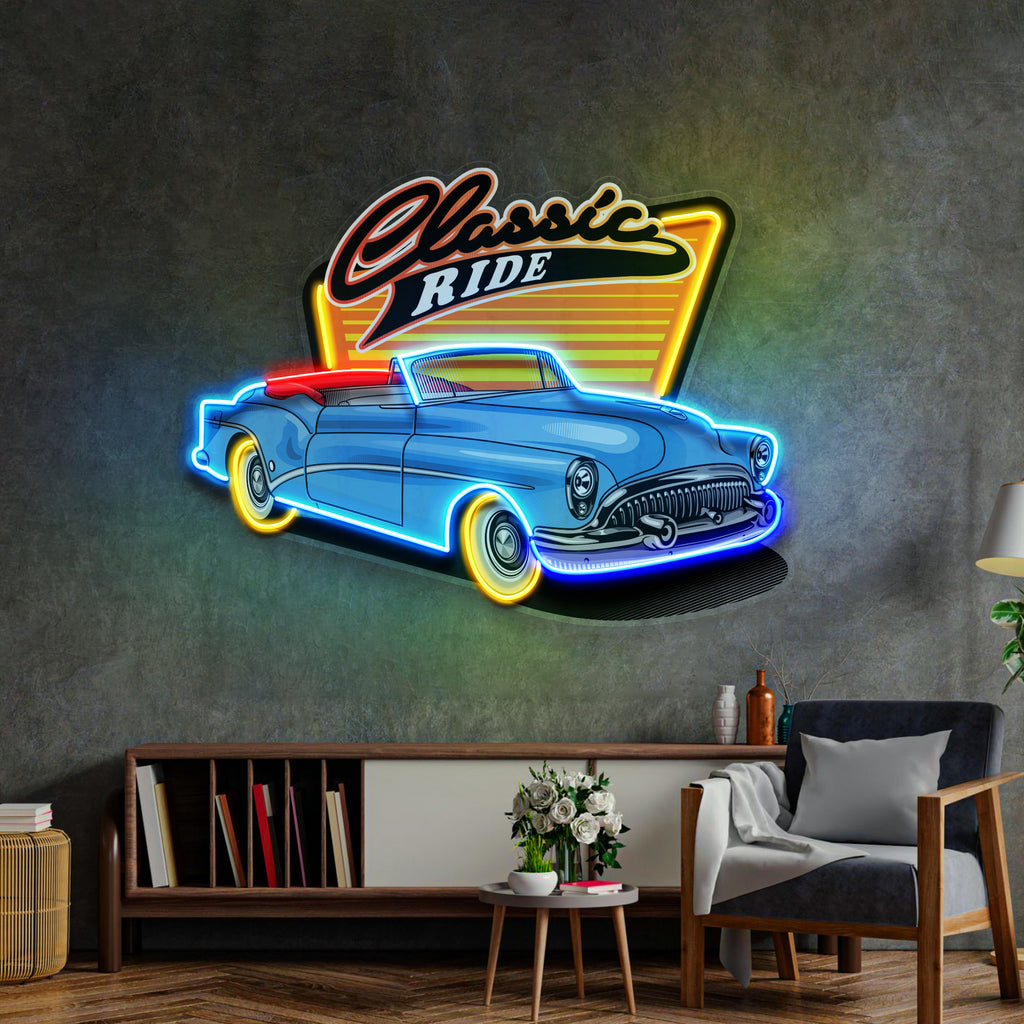 Blue Classic Car LED Neon Sign Light Pop Art