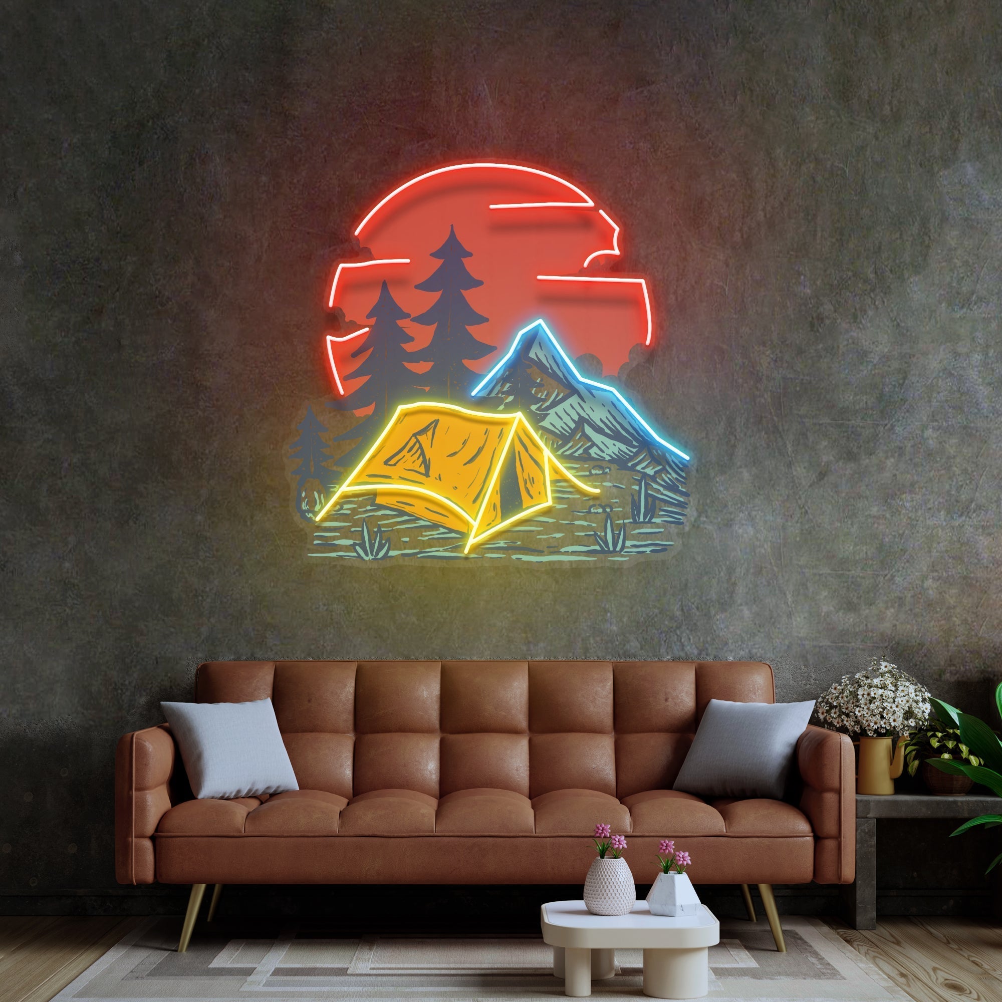 Camping Under Red Moon LED Neon Sign Light Pop Art