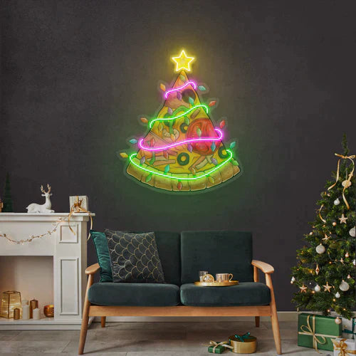 Christmas Pizza Tree Led Neon Sign Light