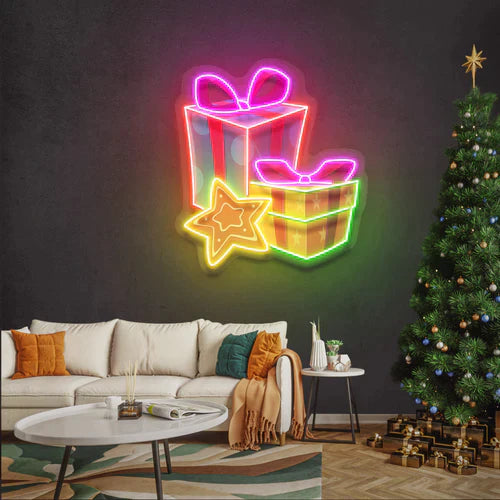 Colorful Christmas Gifts Art work Led Neon Sign Light