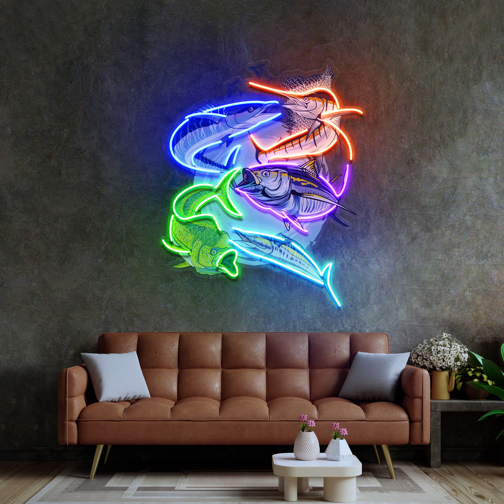 Colorful Fishing LED Neon Sign Light Pop Art