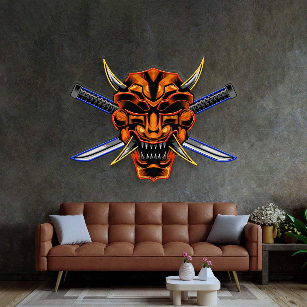 Crossed Knife Samurai Mask LED Neon Sign Light Pop Art