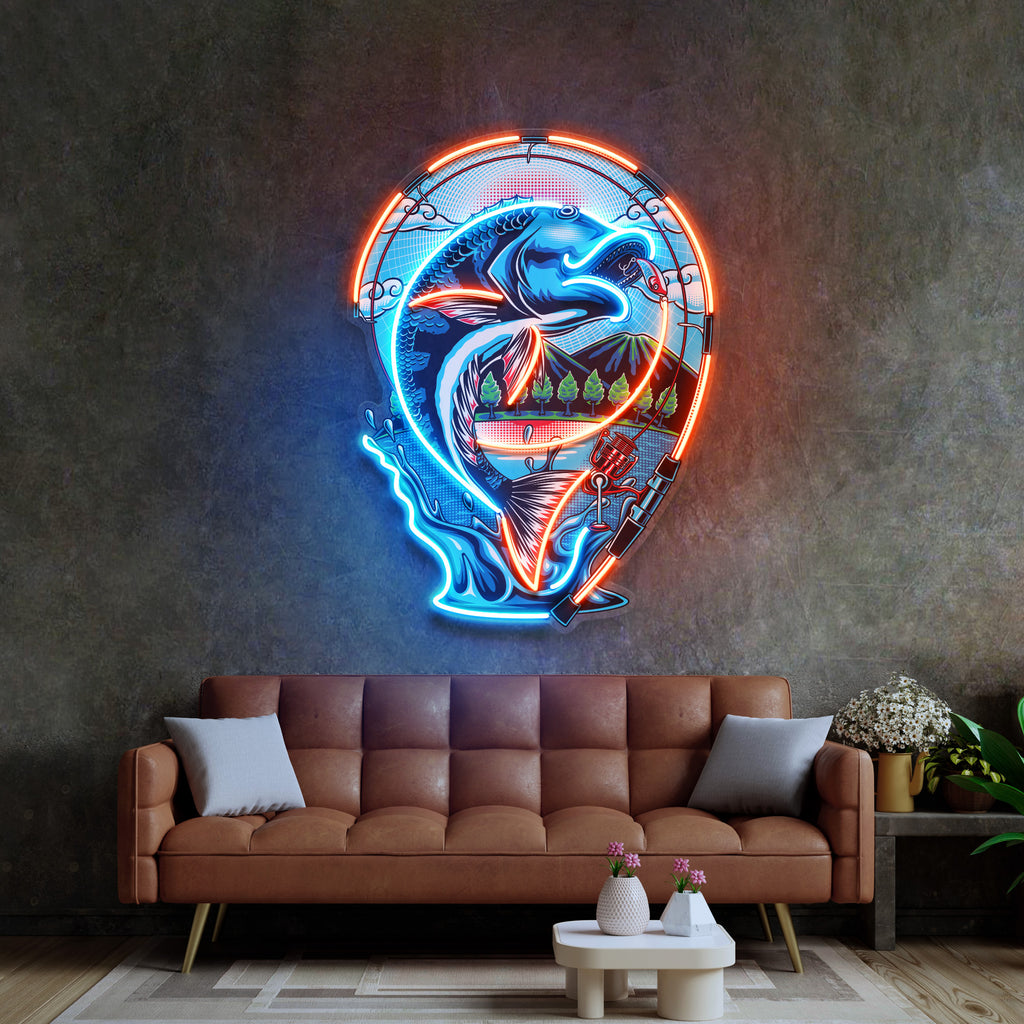 Fish Being Fished LED Neon Sign Light Pop Art