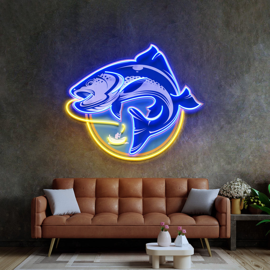 Fishermen Catch Fish LED Neon Sign Light Pop Art