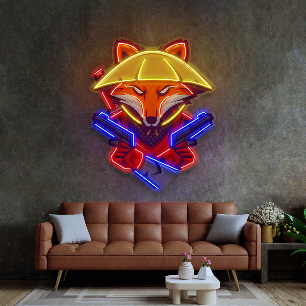 Fox Samurai With Gun LED Neon Sign Light Pop Art