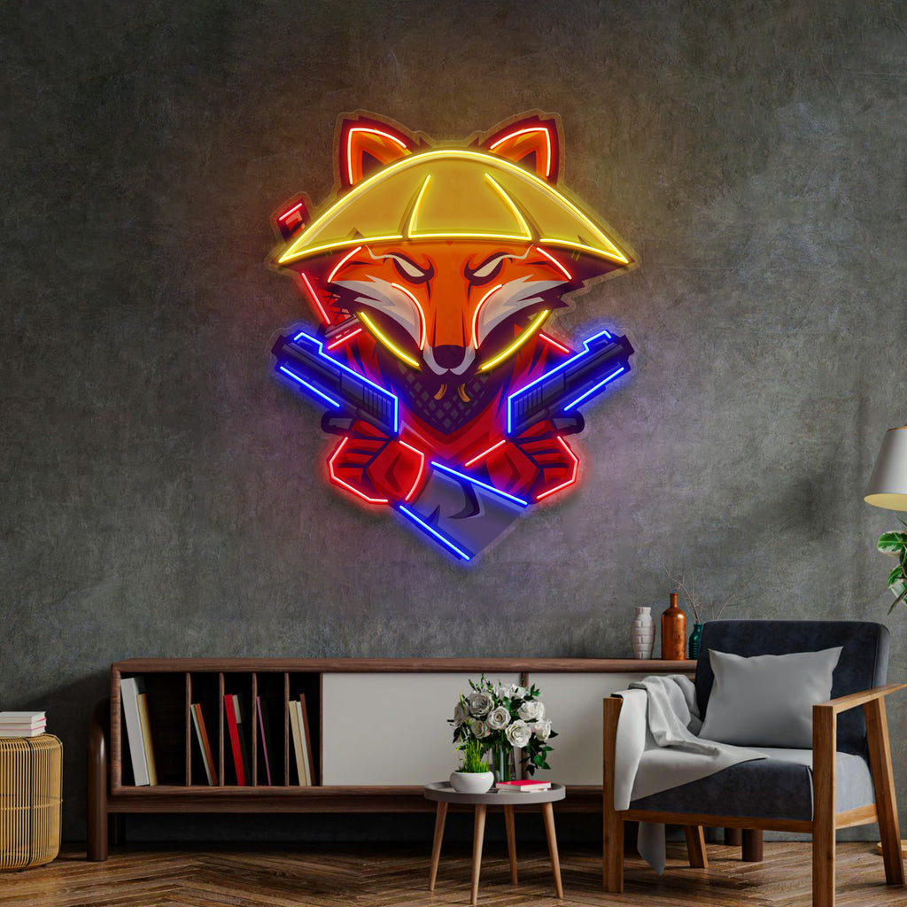 Fox Samurai With Gun LED Neon Sign Light Pop Art