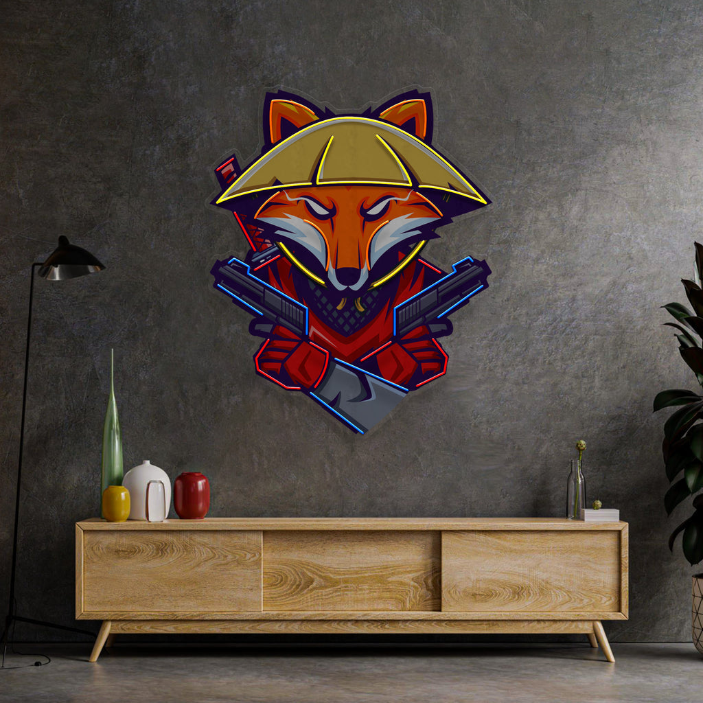 Fox Samurai With Gun LED Neon Sign Light Pop Art