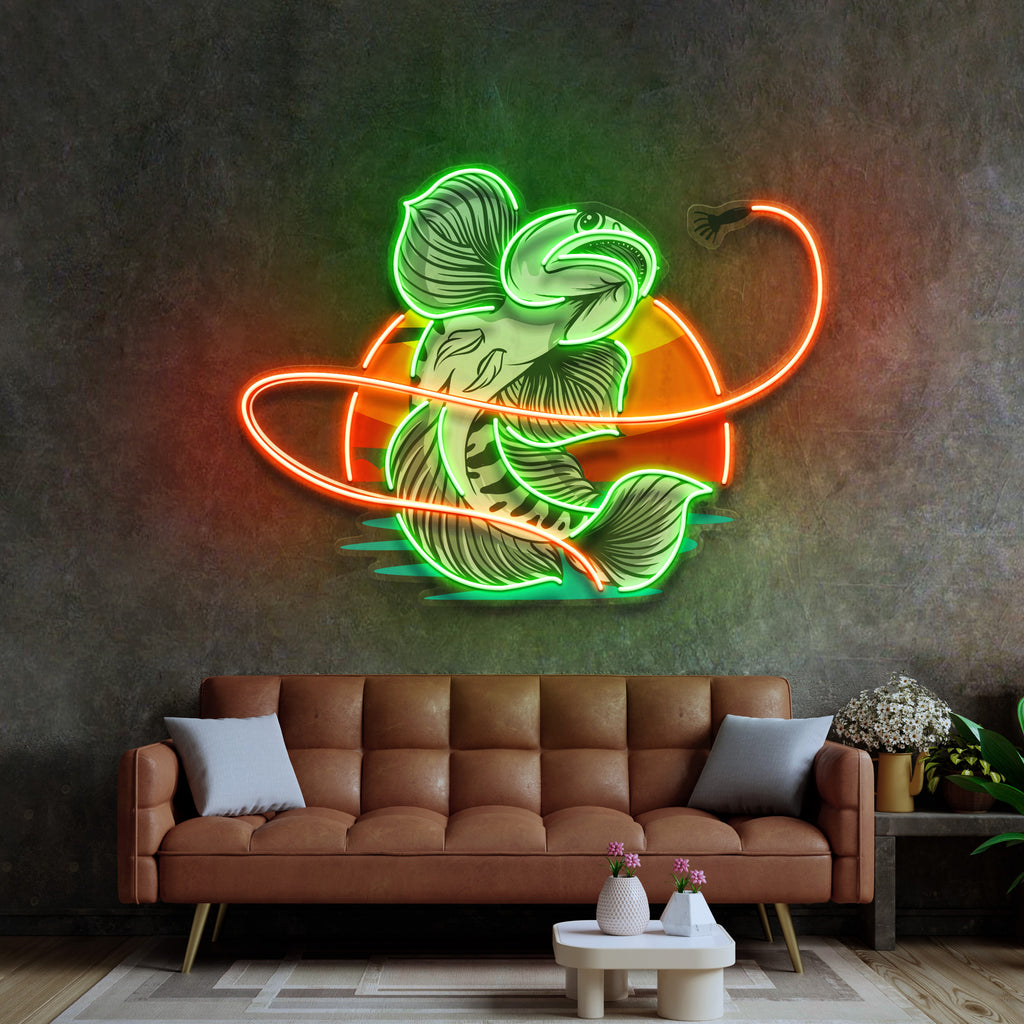 Greeb Fish Eat Bait LED Neon Sign Light Pop Art