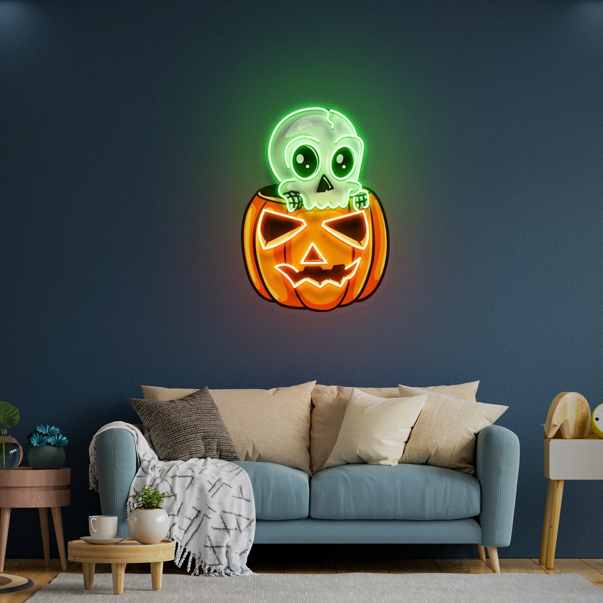 Halloween Skull Pumpkin Cute Artwork Led Neon Sign Light