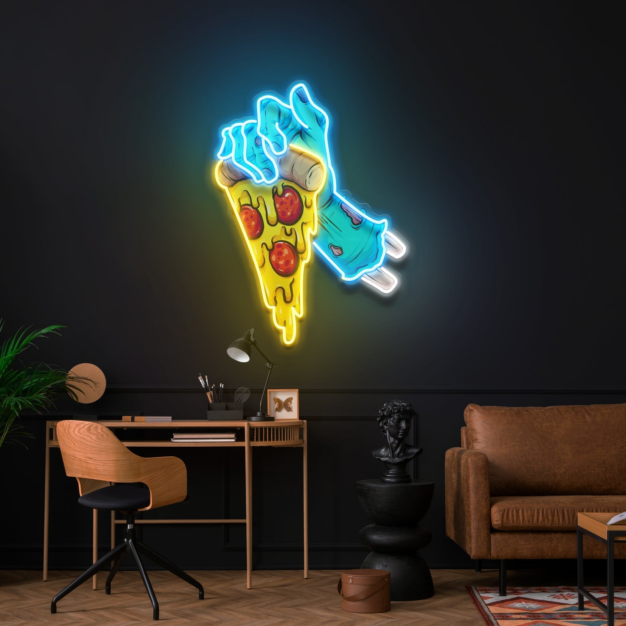 Hand Skull Pizza Artwork Led Neon Sign Light