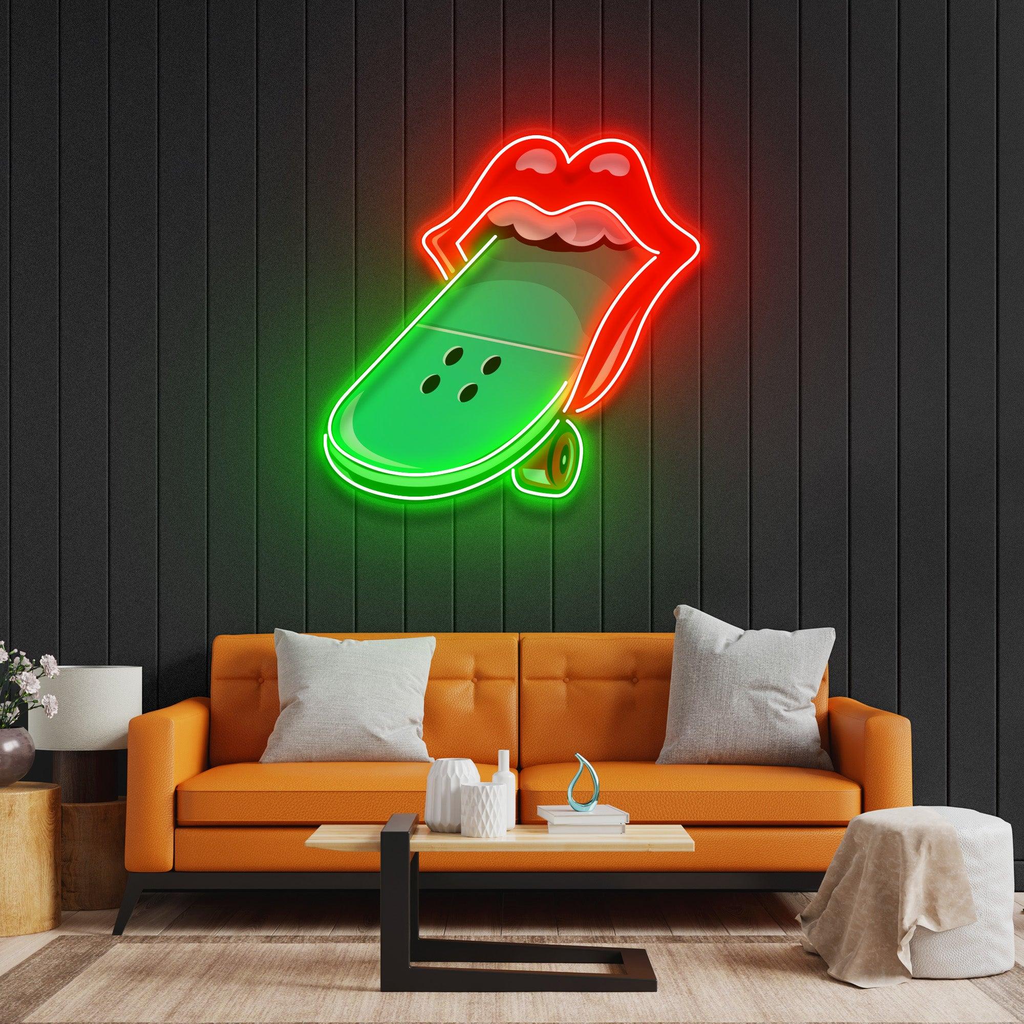 Lips Skateboard Led Neon Acrylic Artwork