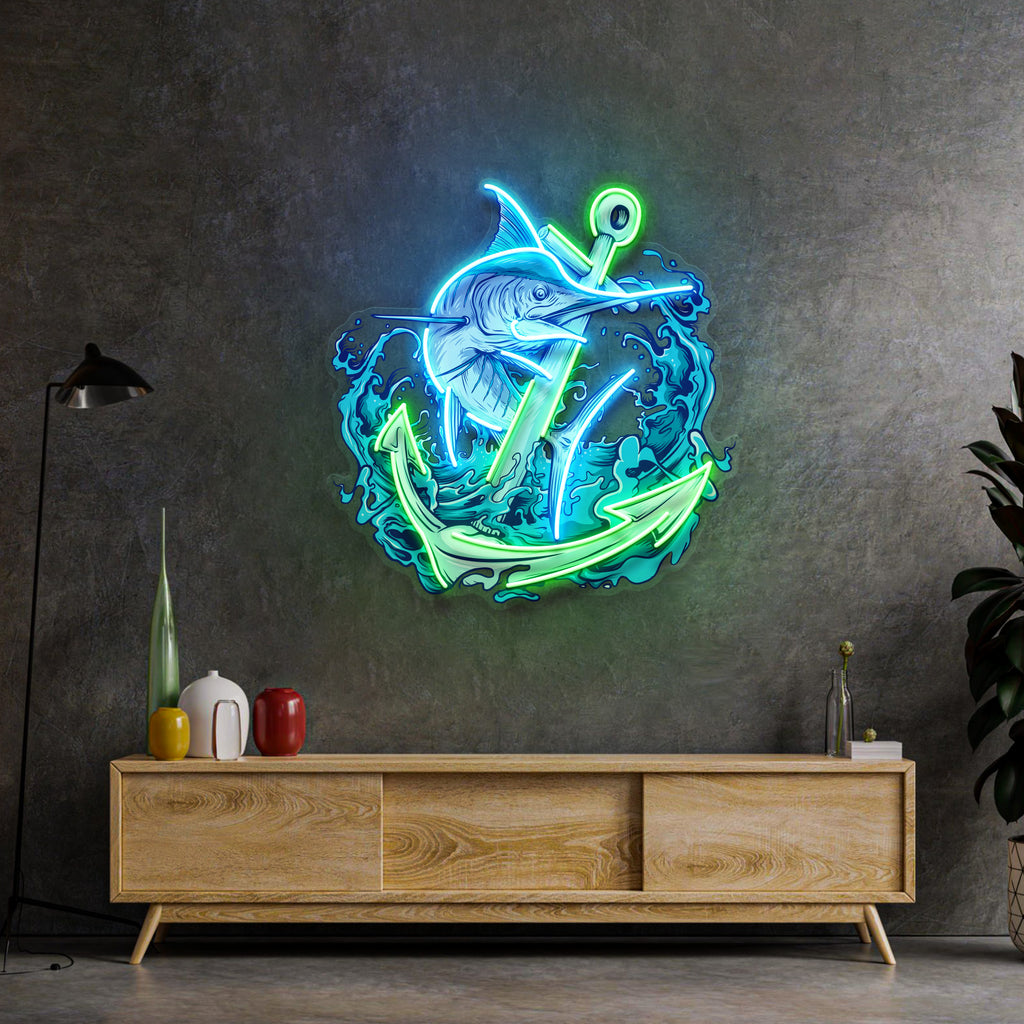 Marlin Fish with Anchor LED Neon Sign Light Pop Art