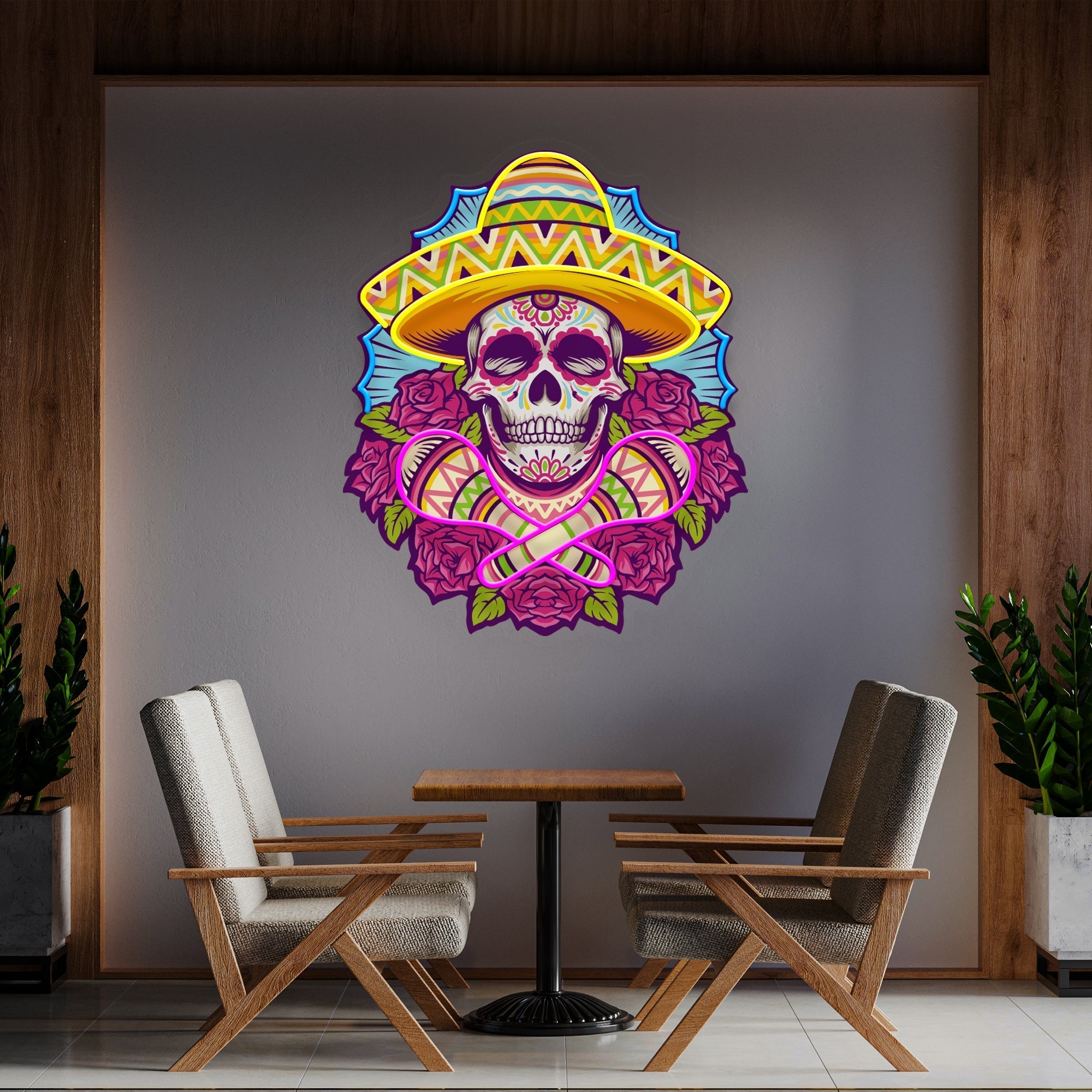 Mexican Dia De Los Muertos Skull Artwork Led Neon Sign Light