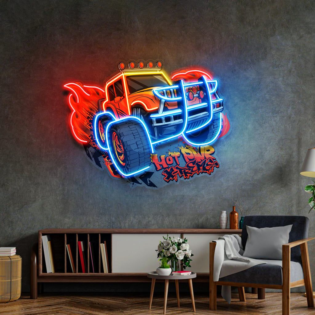 Off Road Truck With Hot Power Extreme LED Neon Sign Light Pop Art