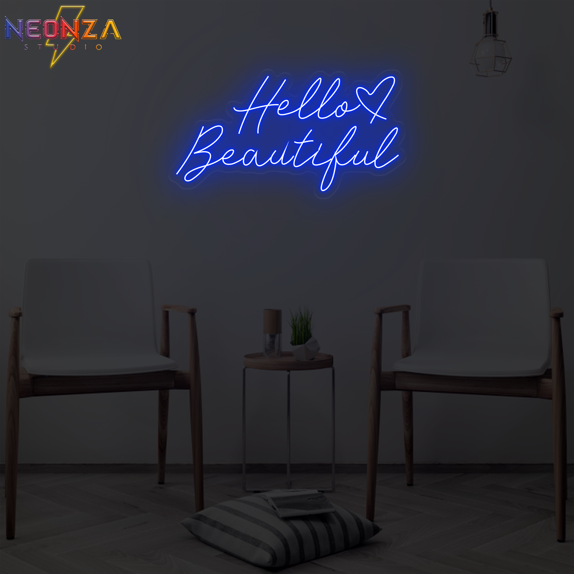 Hello Beautiful neon quote sign online blue