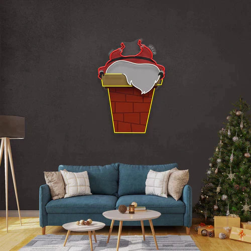 Santa Stuck In Chimney Art Work Led Neon Sign Light