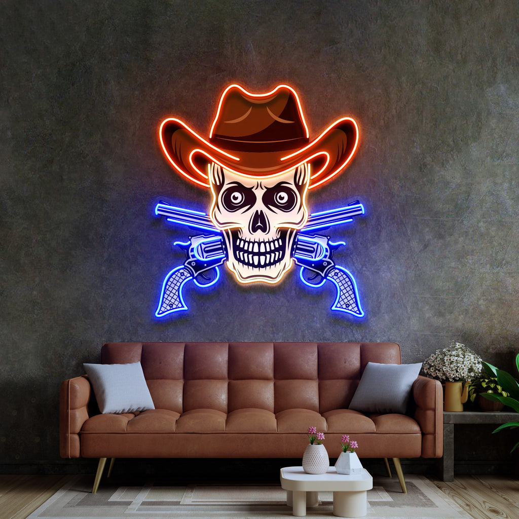 Skull In Cowboy Hat LED Neon Sign Light Pop Art