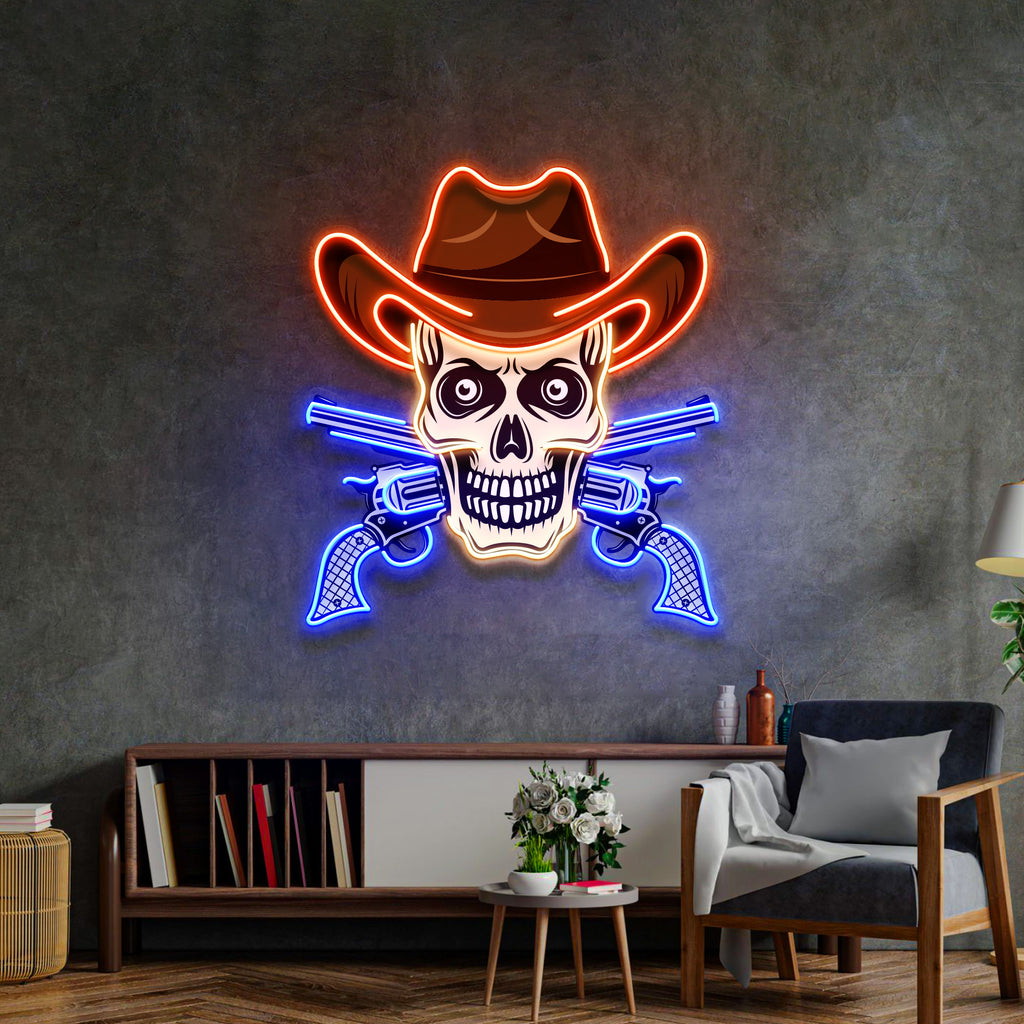 Skull In Cowboy Hat LED Neon Sign Light Pop Art