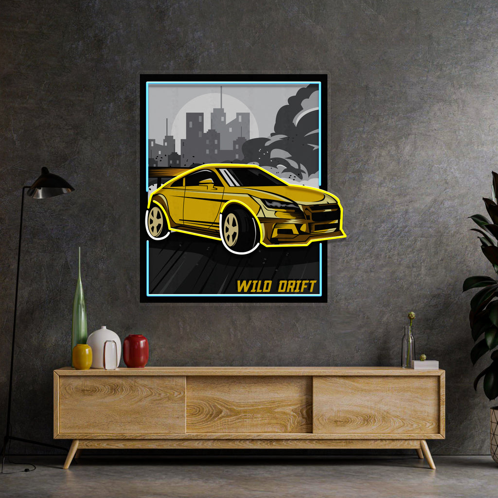 Wild Drift Yellow Car LED Neon Sign Light Pop Art