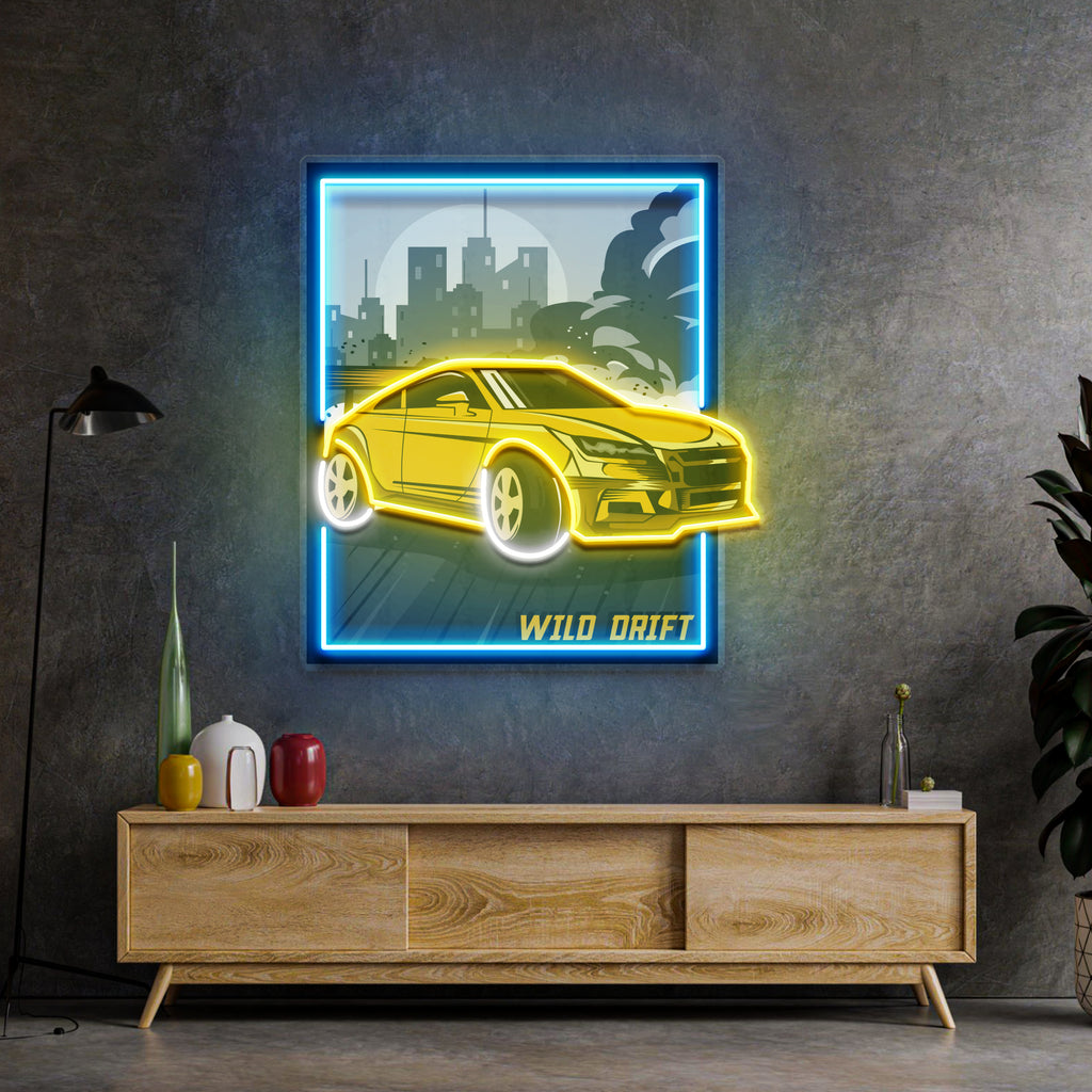 Wild Drift Yellow Car LED Neon Sign Light Pop Art