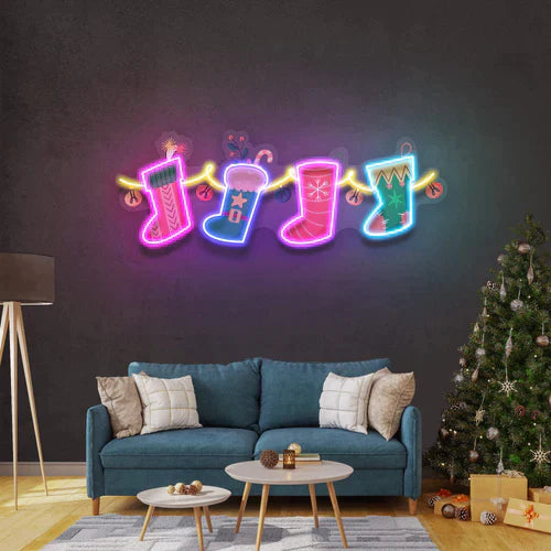 Xmas Socks Family Art Work Led Neon Sign Light