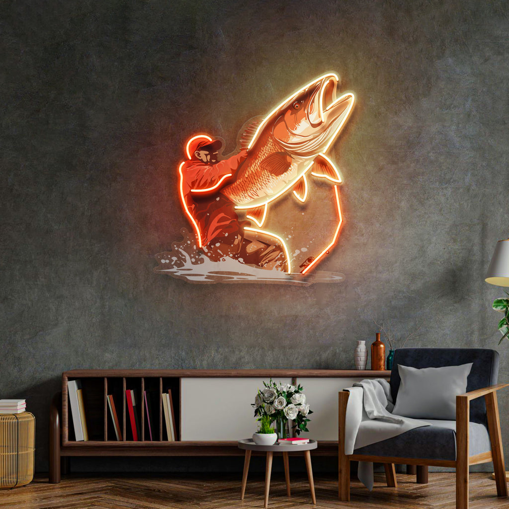 Young Man Fishing LED Neon Sign Light Pop Art