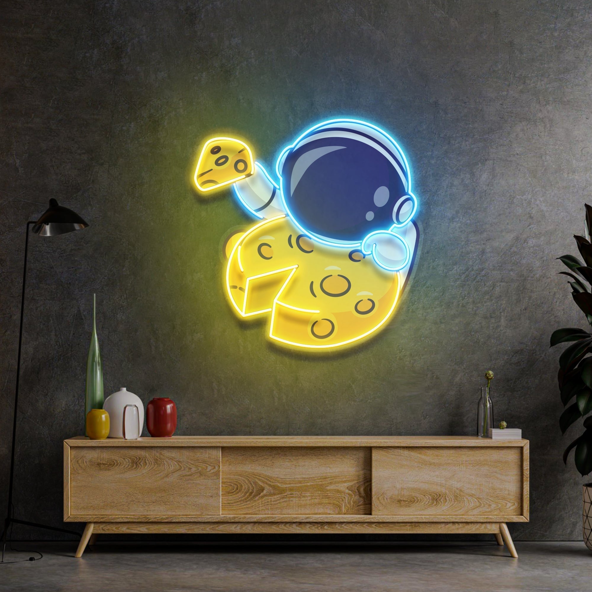 Astronaut Eating Cheese Moon LED Neon Sign Light Pop Art