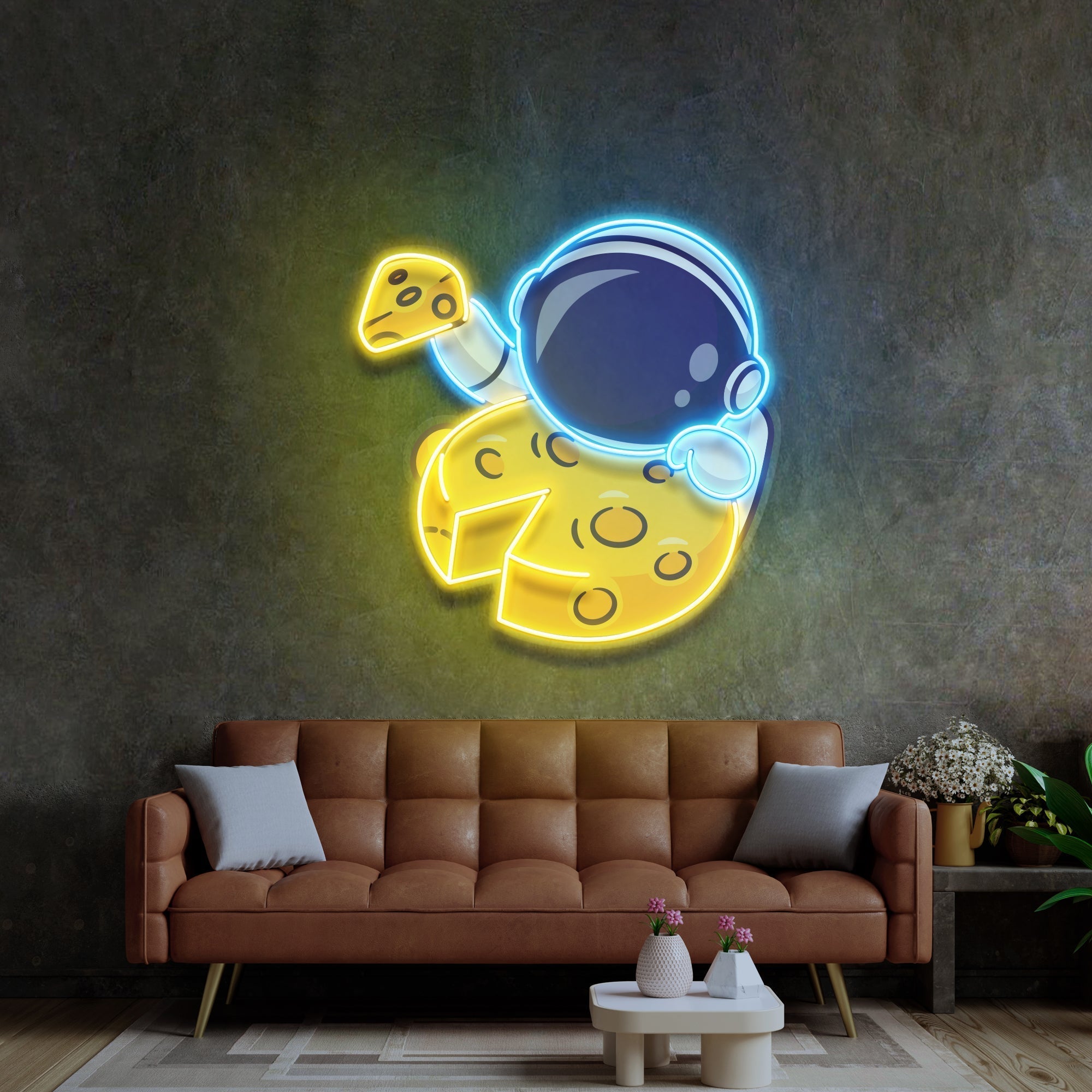 Astronaut Eating Cheese Moon LED Neon Sign Light Pop Art