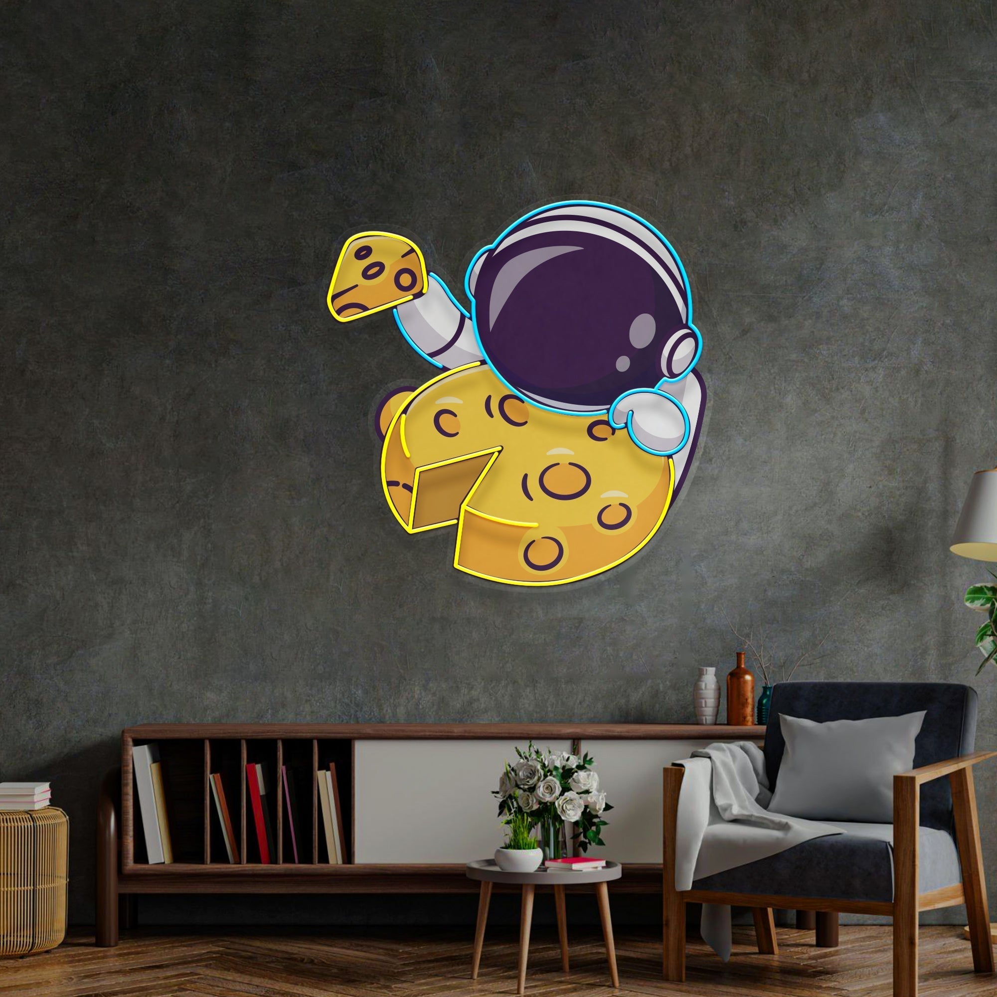 Astronaut Eating Cheese Moon LED Neon Sign Light Pop Art