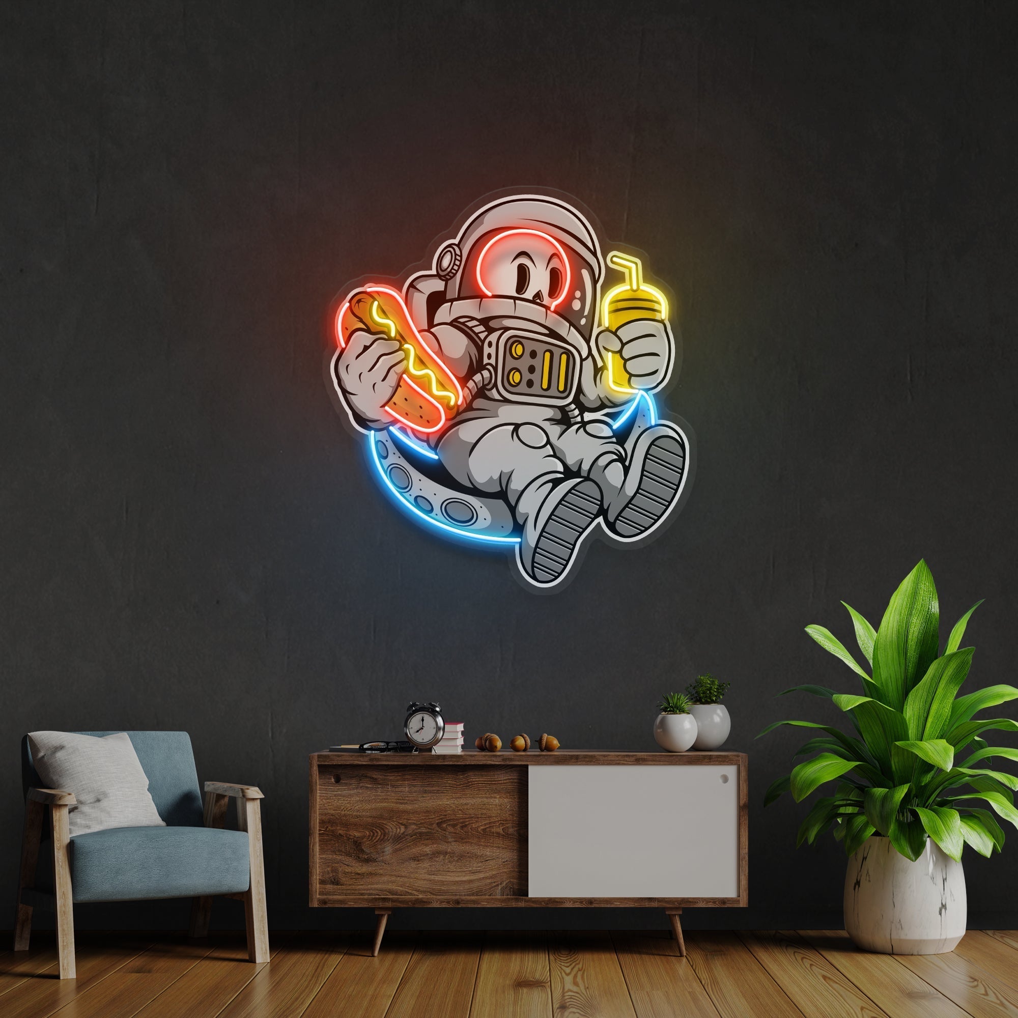 Astronaut Skull Hotdog Artwork Led Neon Sign Light