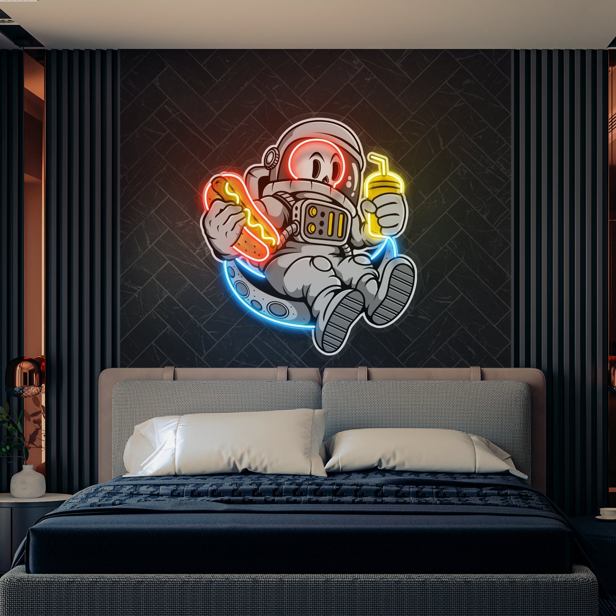 Astronaut Skull Hotdog Artwork Led Neon Sign Light