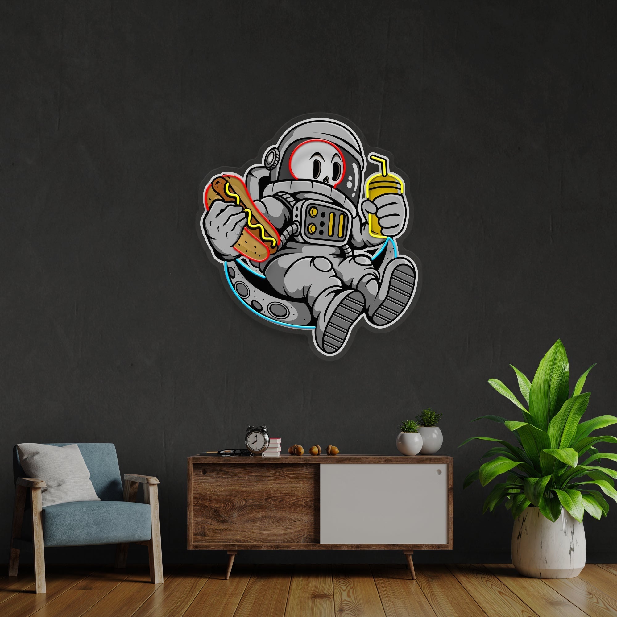 Astronaut Skull Hotdog Artwork Led Neon Sign Light