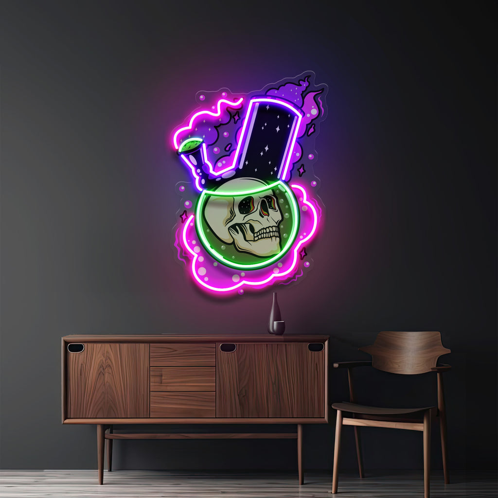 Bong Skull LED Neon Sign Light Pop Art