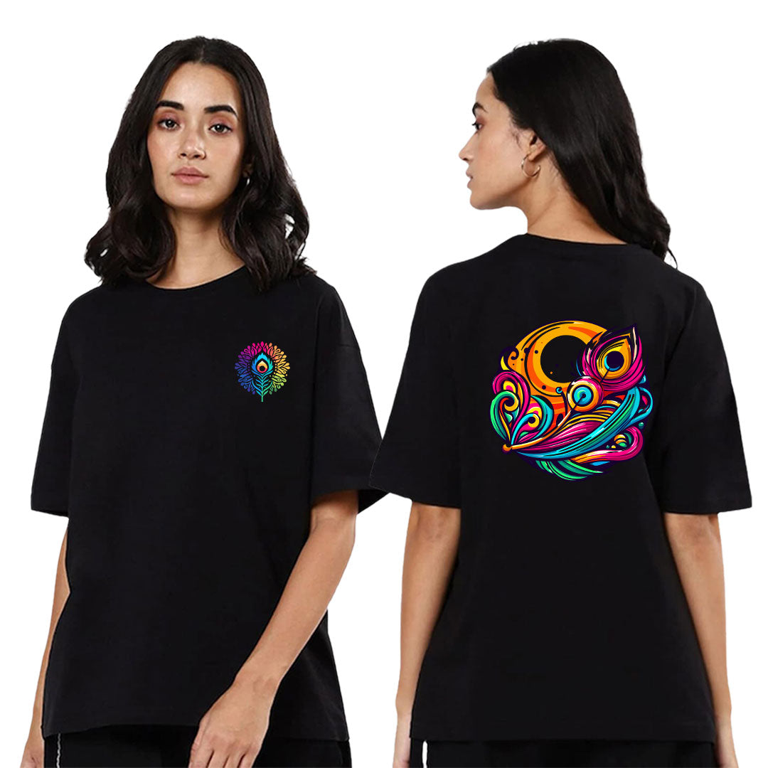 Lord Krishna Morpankh Printed OverSized T Shirts