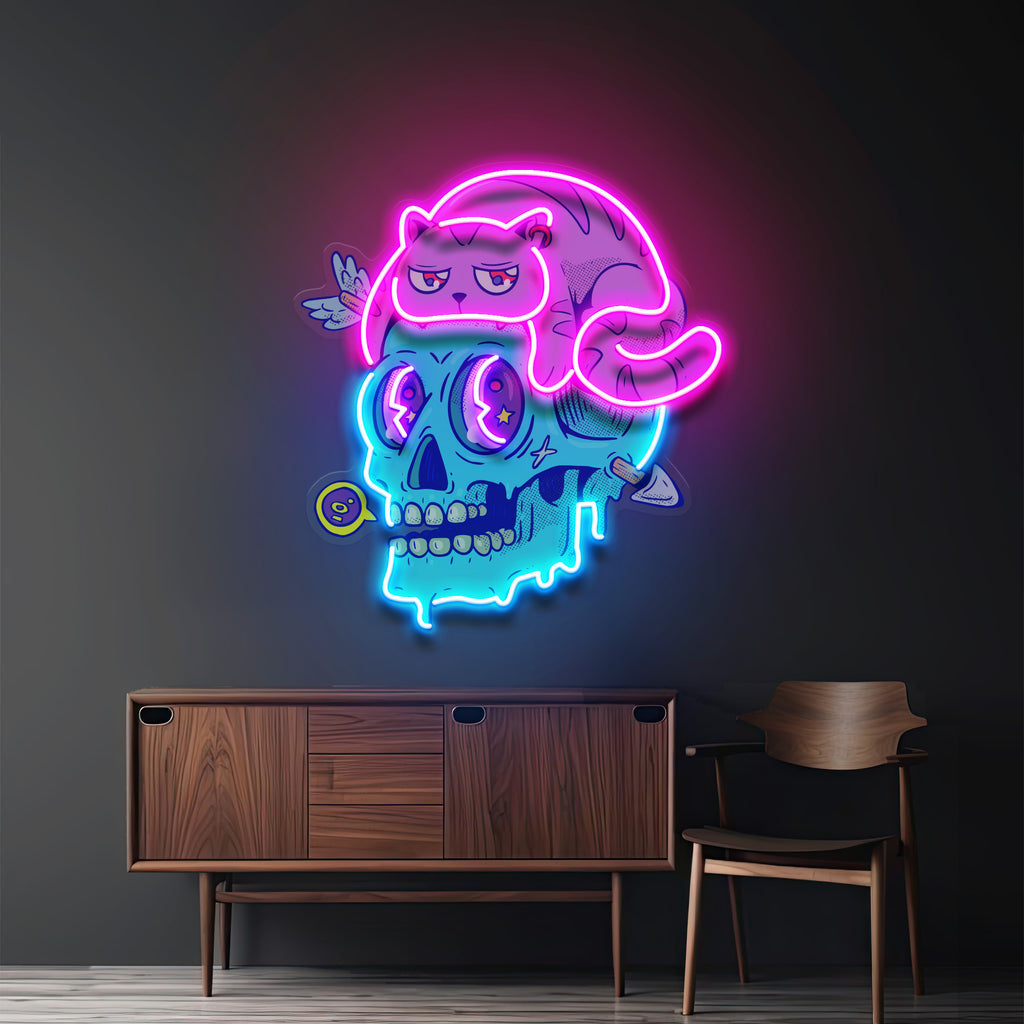 Cat And Skull LED Neon Sign Light Pop Art