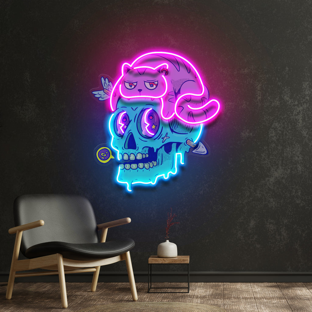 Cat And Skull LED Neon Sign Light Pop Art