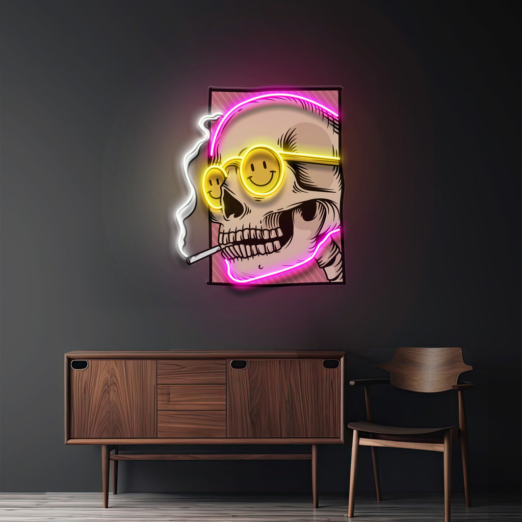 Cigarette Skull LED Neon Sign Light Pop Art